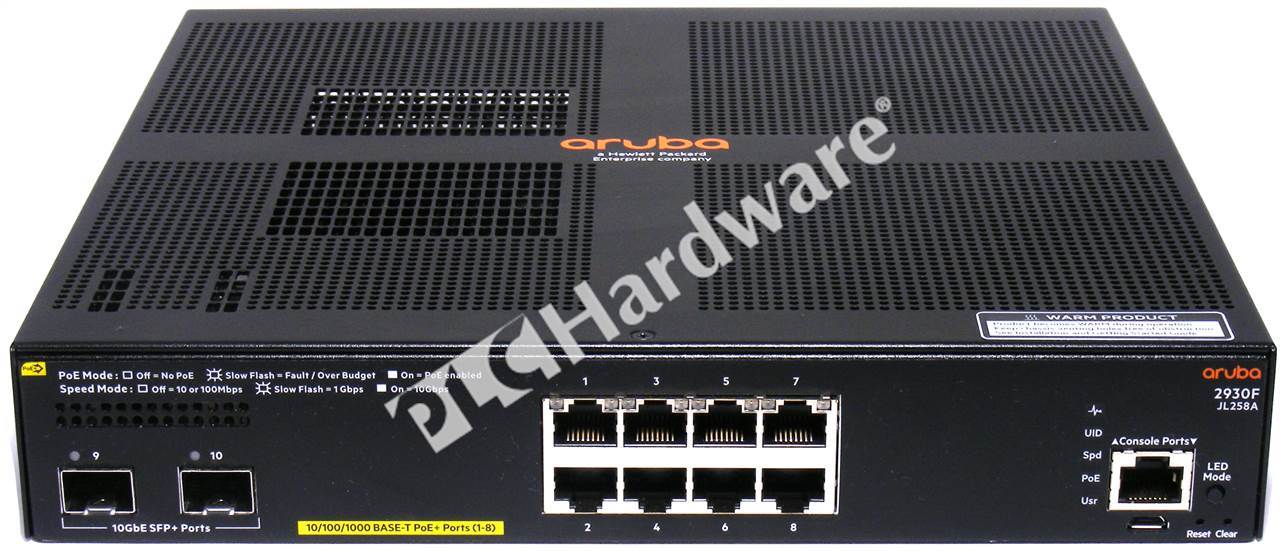 PLC Hardware: HP JL258A Aruba 2930F Switch with 8-GE 125W PoE+, 2 