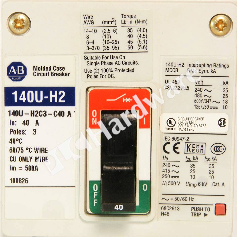 PLC Hardware - Allen Bradley 140U-H2C3-C40 Series A, Surplus Open Pre-owned
