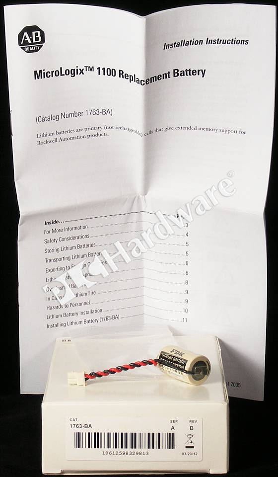 PLC Hardware: Allen-Bradley 1763-BA Lithium Battery for MicroLogix 1100 PLC
