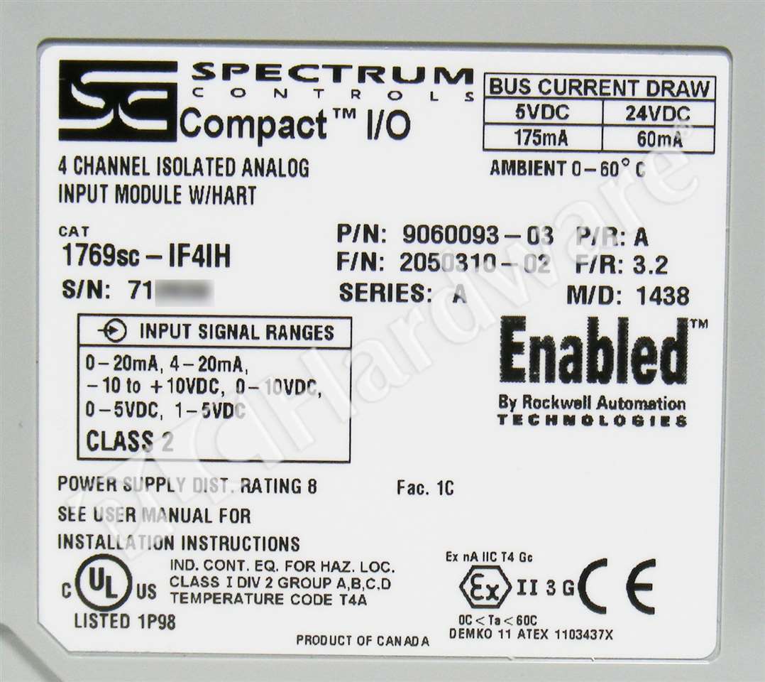PLC Hardware: Spectrum Control 1769SC-IF4IH 4-Ch Analog Cur