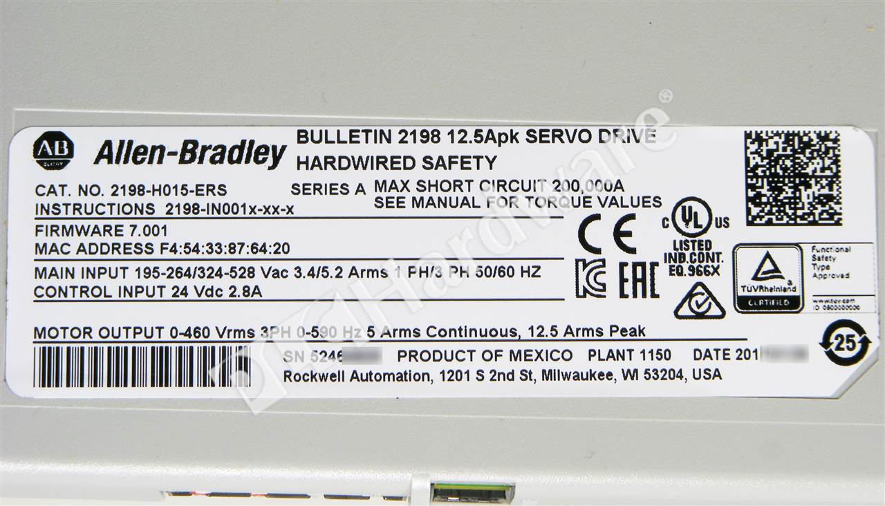 PLC Hardware - Allen Bradley 2198-H015-ERS Series A, Surplus in Open ...