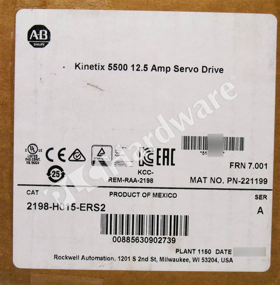 PLC Hardware: Allen-Bradley 2198-H015-ERS2 Kinetix 5500 Servo Drive, 12.5A