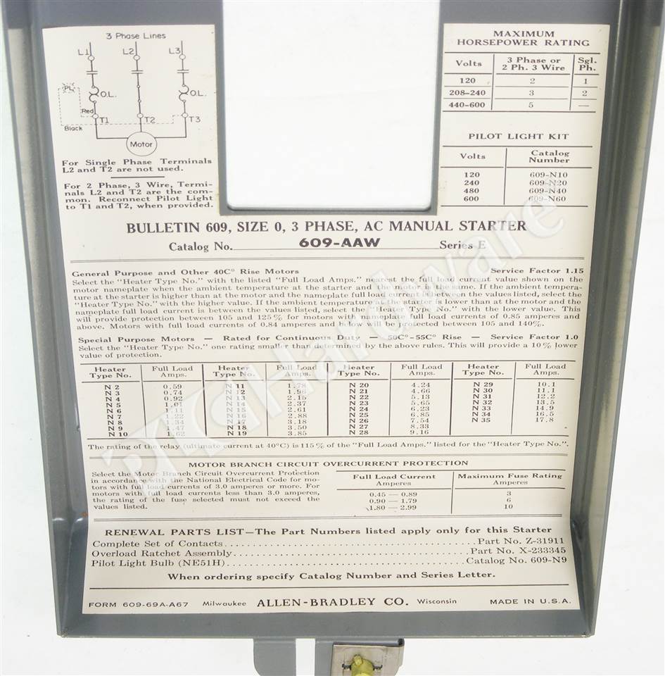 PLC Hardware - Allen Bradley 609-AAW Series E, Used PLCH Packaging