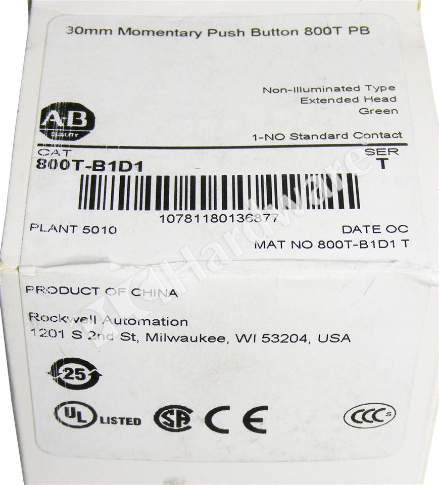PLC Hardware - Allen Bradley 800T-B1D1 Series T, Surplus Sealed Pre-owned