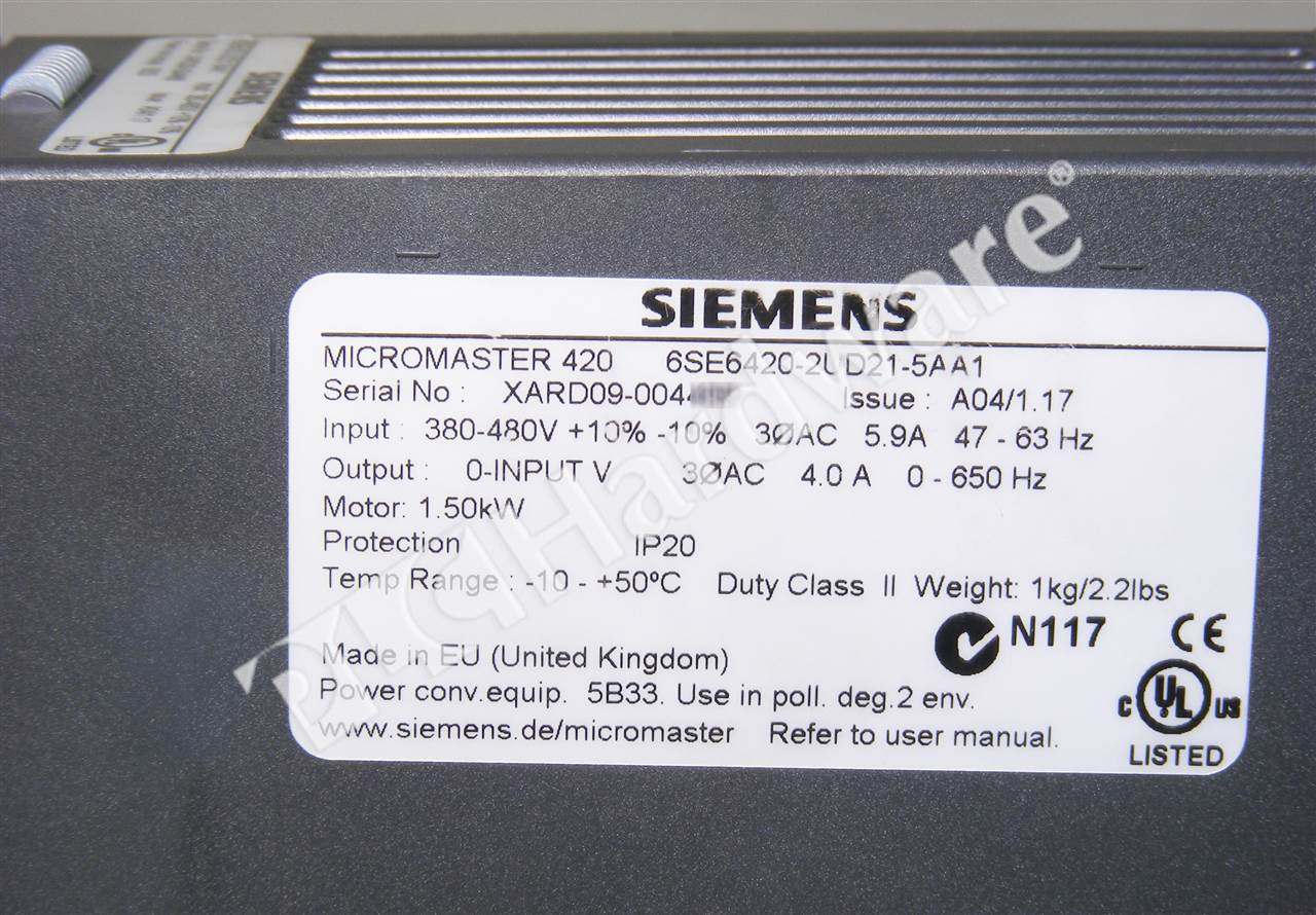 6SE6420-2UD21-5AA1 Siemens Drive | Micromaster 420 | 6SE6420-2UD21-5AA1 6SE6420-2UD21-5AA1 Siemens Drive | Micromaster 420 | 6SE6420-2UD21-5AA1