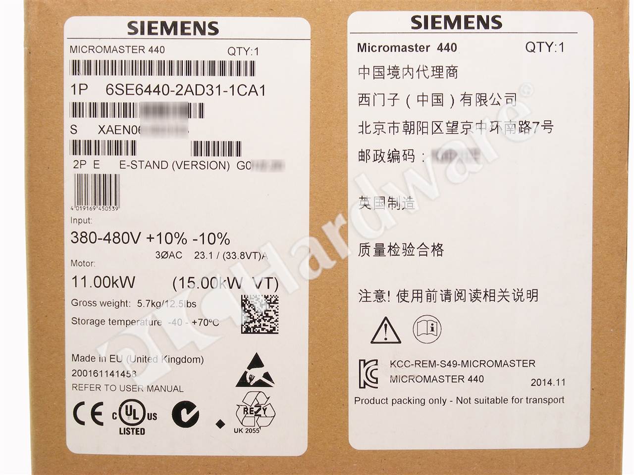 PLC Hardware: Siemens 6SE6440-2AD31-1CA1 MICROMASTER 440 AC Drive 